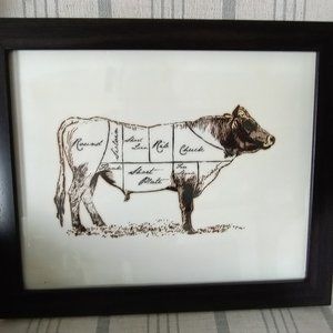 Farmhouse Cow print framed/under glass 15" X 12.5"